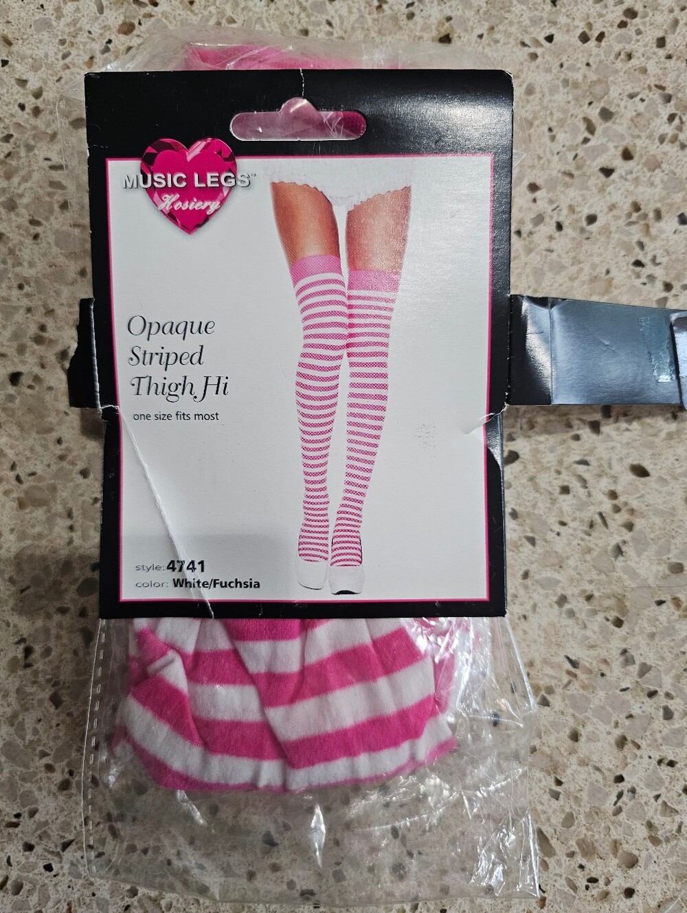White & Fuchsia Striped Opaque Thigh-High Socks